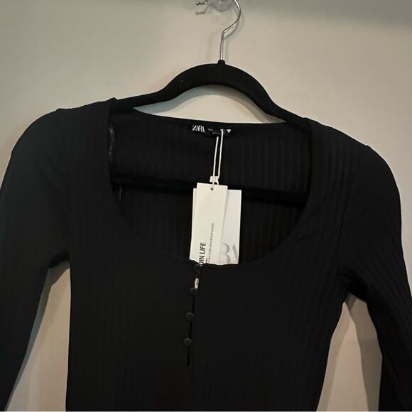 Zara Women’s Ribbed Stretch Henley Button Up Bodycon Fitted Dress Long Sleeves - Picture 6 of 7